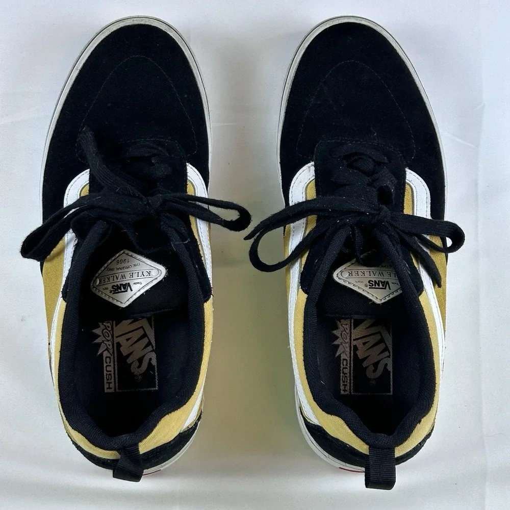 Vans Kyle Walker Pro Skate Shoes Mens‎ 8.5 Black Yellow Suede Canvas Wafflecup